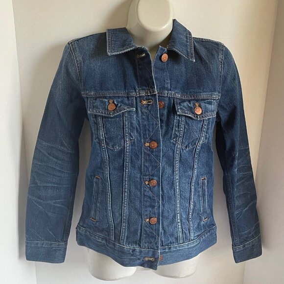 Madewell Denim Jacket Womens XS Blue Distressed Relaxed Fit Cotton - Picture 1 of 7